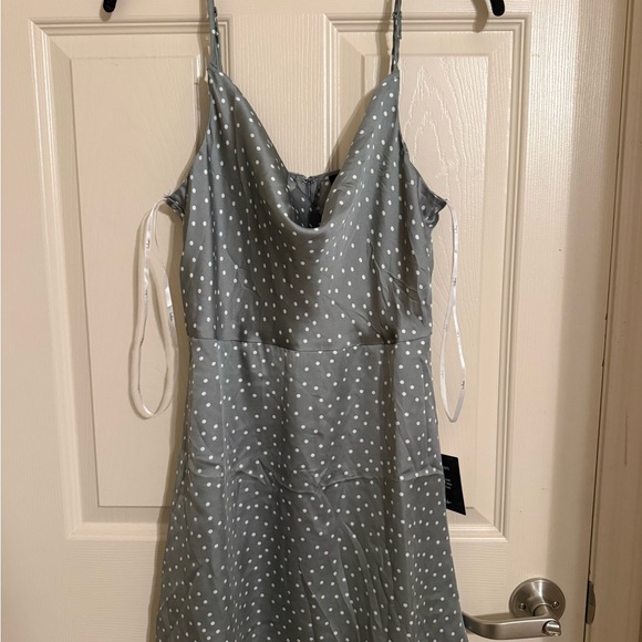 Lulu's Gray Polka Dot Satin Dress - Picture 5 of 7